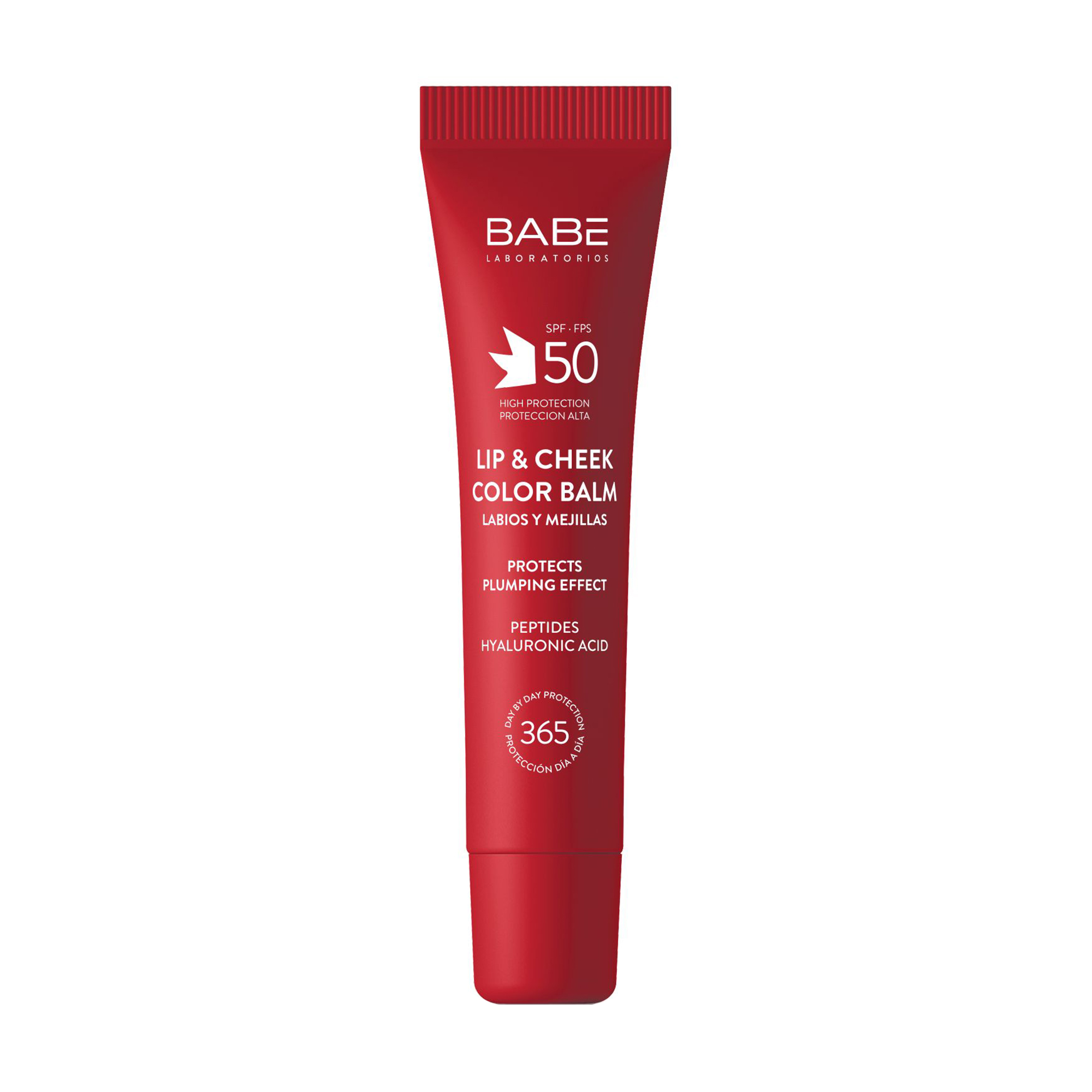 Бальзам-тінт для губ та щік BABE Laboratorios Sun Protection Lip &amp; Cheek Color Balm SPF 50 з гіалуроновою кислотою та пептидами, Red, 20 мл
